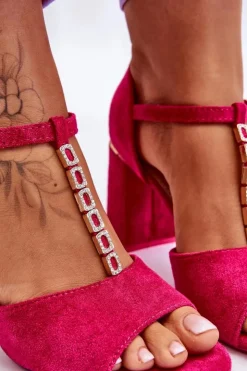 Buty damskie Vinceza Sandały Na Obcasie*Zamszowe Sandały Na Obcasie Z Cyrkoniami Fuksja Aniya Różowy