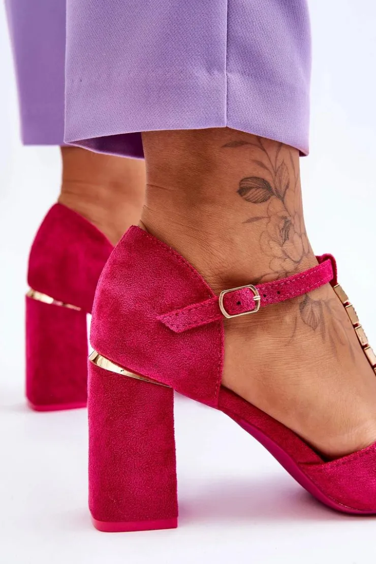 Buty damskie Vinceza Sandały Na Obcasie*Zamszowe Sandały Na Obcasie Z Cyrkoniami Fuksja Aniya Różowy