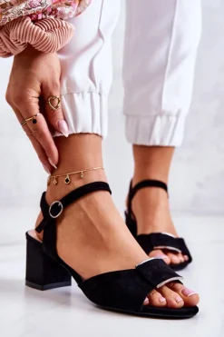 Damskie Buty Sergio Leone Zamszowe Sandały Na Obcasie Czarne Lorisa