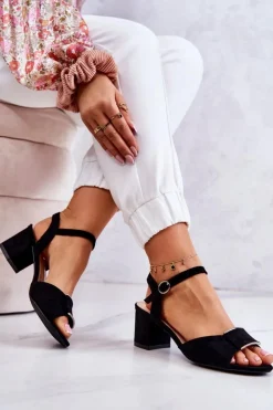 Damskie Buty Sergio Leone Zamszowe Sandały Na Obcasie Czarne Lorisa