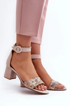 Maciejka Sandały Na Obcasie*Zamszowe Sandały Na Obcasie 04141-49 Beżowe Beżowy
