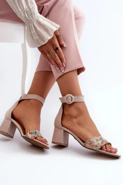 Maciejka Sandały Na Obcasie*Zamszowe Sandały Na Obcasie 04141-49 Beżowe Beżowy