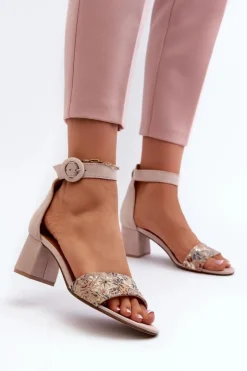 Maciejka Sandały Na Obcasie*Zamszowe Sandały Na Obcasie 04141-49 Beżowe Beżowy