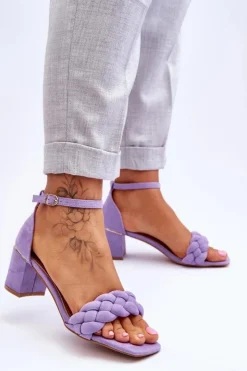 Boto Sandały Na Obcasie*Zamszowe Sandały Na Obcasie Z Ozdobnym Warkocze Fioletowe Azela