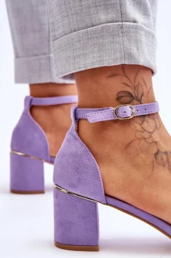 Boto Sandały Na Obcasie*Zamszowe Sandały Na Obcasie Z Ozdobnym Warkocze Fioletowe Azela