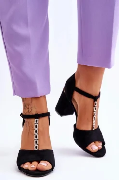 Discount Buty damskie Vinceza Zamszowe Sandały Na Obcasie Z Cyrkoniami Czarne Aniya