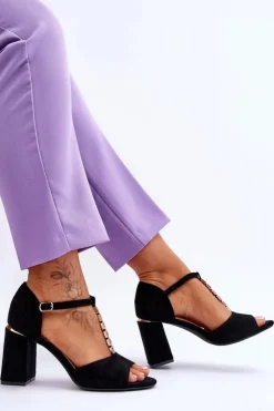 Discount Buty damskie Vinceza Zamszowe Sandały Na Obcasie Z Cyrkoniami Czarne Aniya