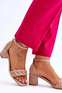 Damskie Boto Zamszowe Sandały Na Obcasie Z Ozdobnym Warkocze Beżowe Azela