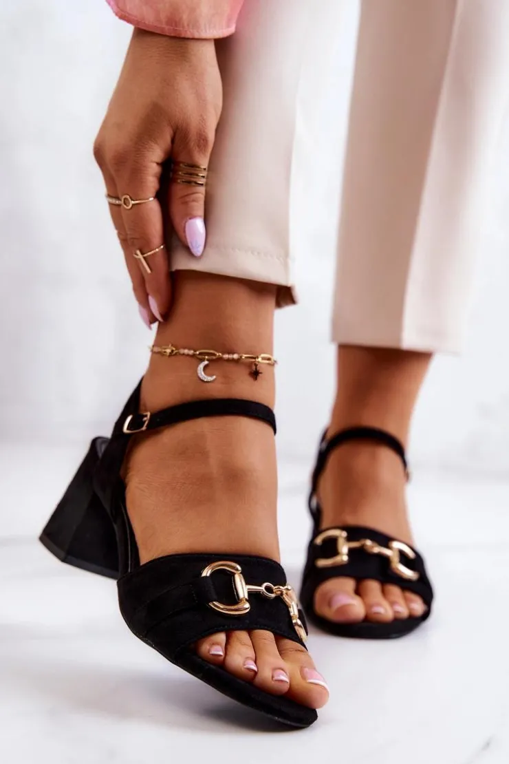 Online Damskie buty S.Barski Zamszowe Sandały Na Obcasie Z Ozdobą Czarne Darlen