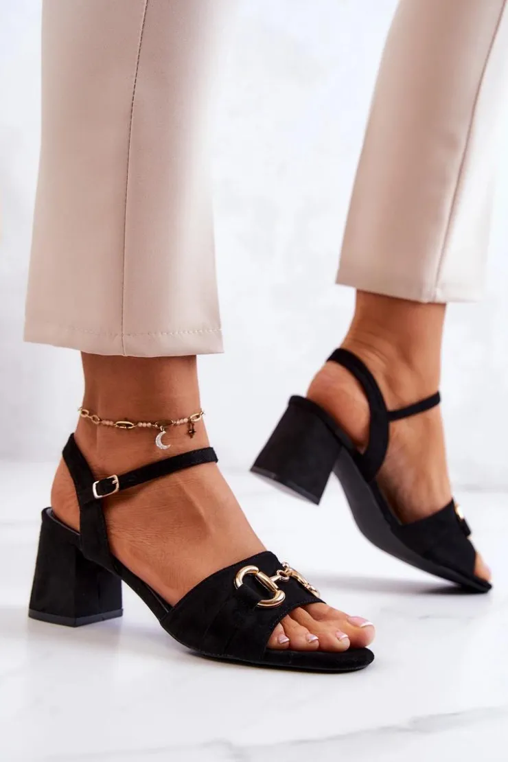 Online Damskie buty S.Barski Zamszowe Sandały Na Obcasie Z Ozdobą Czarne Darlen