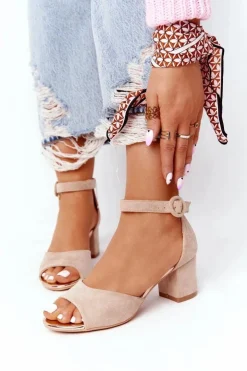 Buty damskie Vinceza Sandały Na Obcasie*Zamszowe Sandały Na Obcasie Vinceza 23-20100 Beżowe