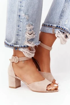 Buty damskie Vinceza Sandały Na Obcasie*Zamszowe Sandały Na Obcasie Vinceza 23-20100 Beżowe