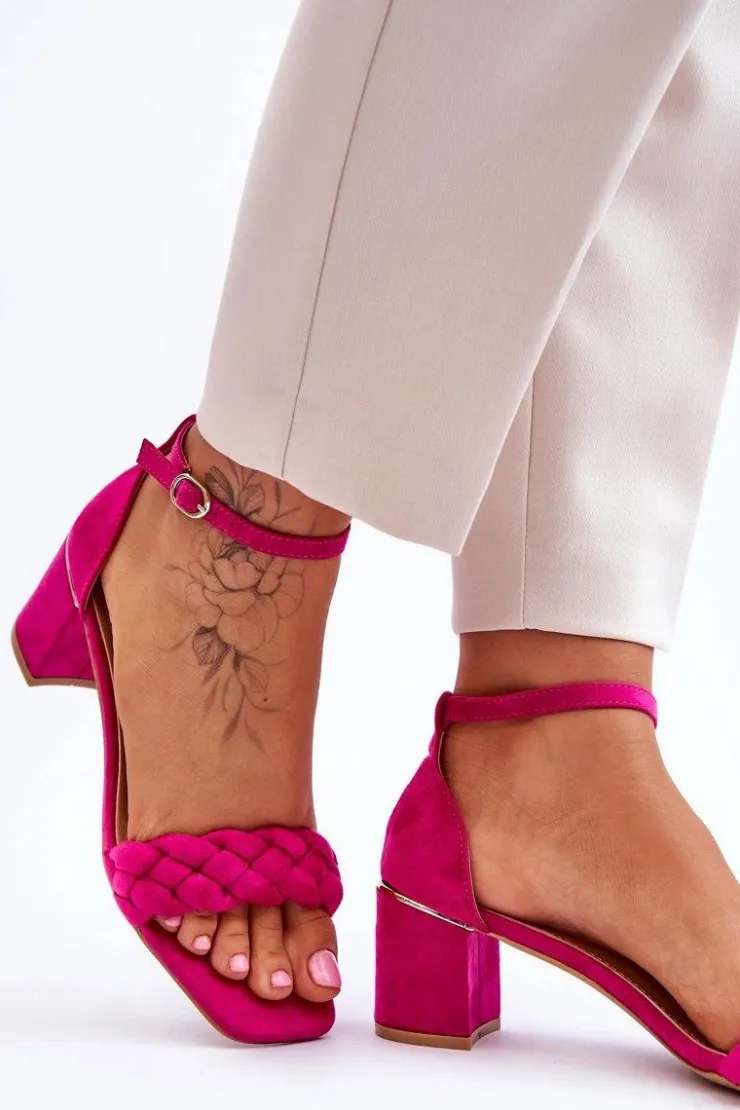 Boto Zamszowe Sandały Na Obcasie Z Ozdobnym Warkocze Fuksja Azela