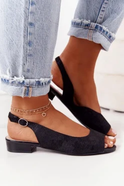 Best Buty Sergio Leone Zamszowe Sandały Na Obcasie Sergio Leone SK807 Czarne