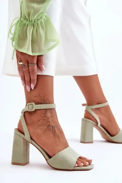 Hot Boto Zamszowe Sandały Na Obcasie Zielone Harriet