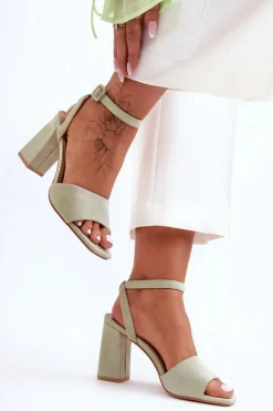 Hot Boto Zamszowe Sandały Na Obcasie Zielone Harriet