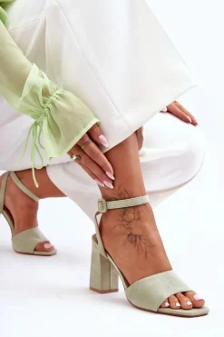 Hot Boto Zamszowe Sandały Na Obcasie Zielone Harriet