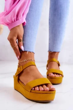 Clearance Boto Zamszowe Sandały Na Platformie Żółte Sariah