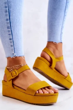 Clearance Boto Zamszowe Sandały Na Platformie Żółte Sariah