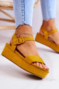 Clearance Boto Zamszowe Sandały Na Platformie Żółte Sariah