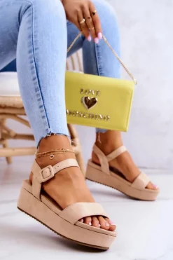 Damskie Boto Zamszowe Sandały Na Platformie Beżowe Sariah