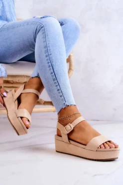 Damskie Boto Zamszowe Sandały Na Platformie Beżowe Sariah