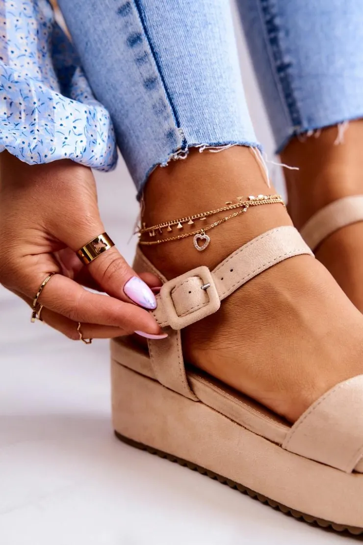 Damskie Boto Zamszowe Sandały Na Platformie Beżowe Sariah