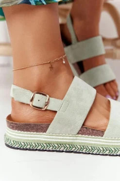 Boto Sandały Płaskie*Zamszowe Sandały Na Platformie Zielone Olimpia