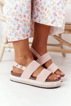 Damskie Boto Zamszowe Sandały Na Platformie Różowe Olimpia