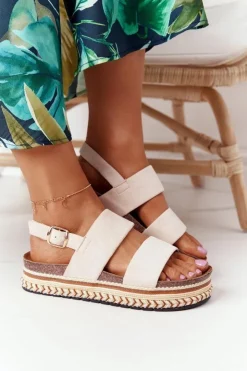 Outlet Boto Zamszowe Sandały Na Platformie Beżowe Olimpia