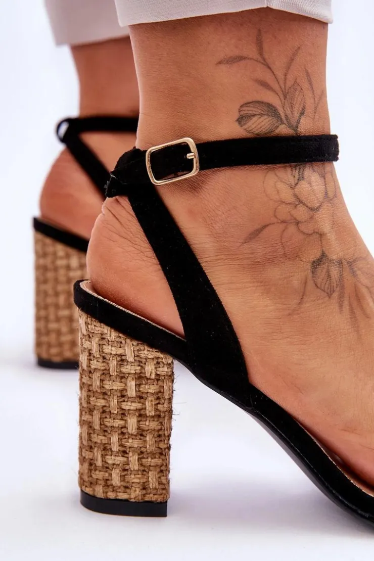 Boto Sandały Na Słupku|Sandały Na Obcasie*Zamszowe Sandały Na Plecionym Słupku Czarne Selila Czarny