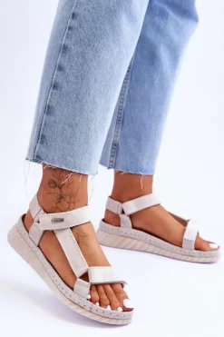 Big Star Shoes Sandały Big Star|Sandały Na Koturnie*Zamszowe Sandały Na Rzep Big Star LL276014 Białe