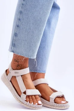 Big Star Shoes Sandały Big Star|Sandały Na Koturnie*Zamszowe Sandały Na Rzep Big Star LL276014 Białe