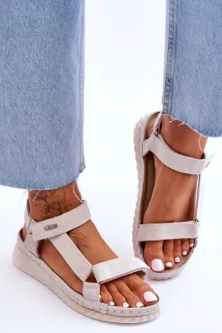 Big Star Shoes Sandały Big Star|Sandały Na Koturnie*Zamszowe Sandały Na Rzep Big Star LL276014 Białe