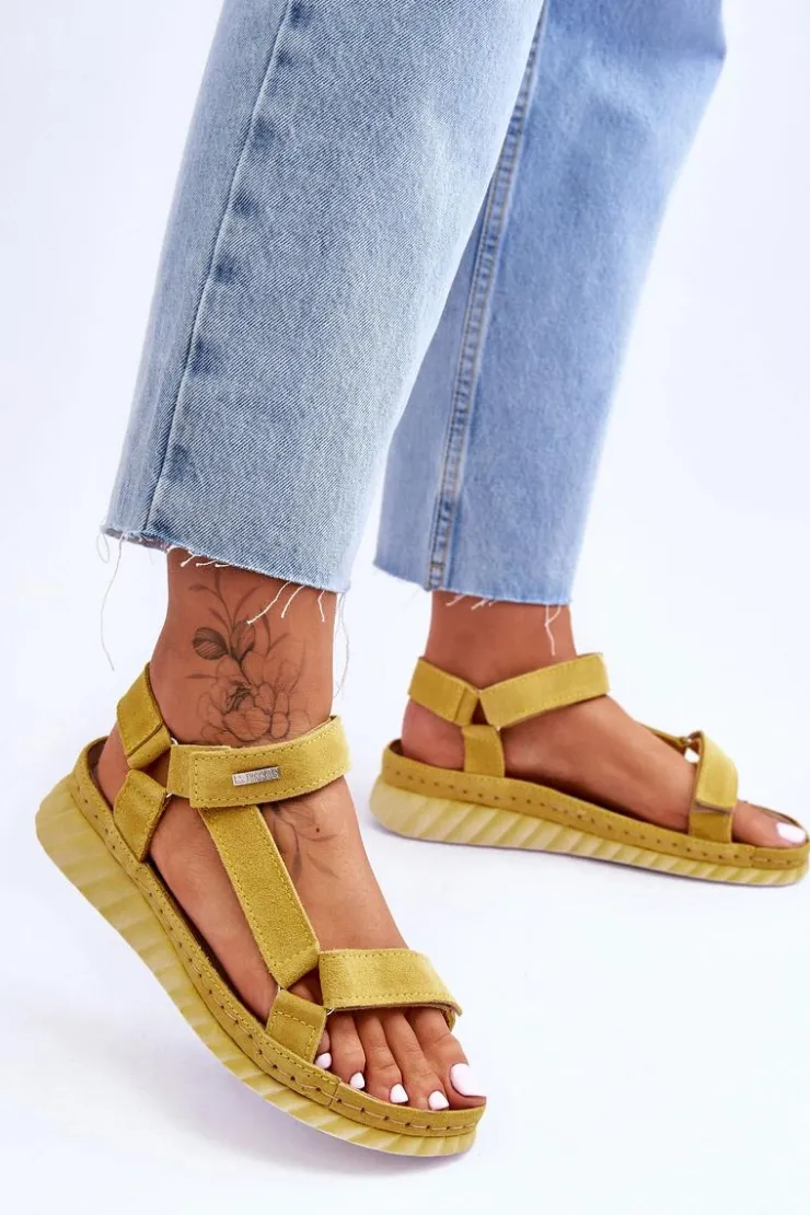 Damskie Big Star Shoes Zamszowe Sandały Na Rzep Big Star LL276013 Żółte