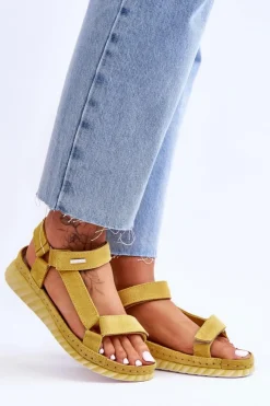 Damskie Big Star Shoes Zamszowe Sandały Na Rzep Big Star LL276013 Żółte