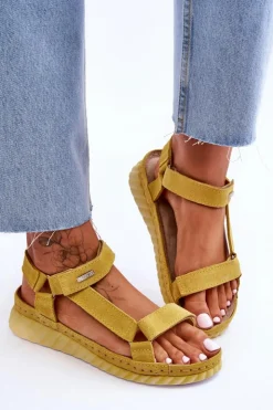 Damskie Big Star Shoes Zamszowe Sandały Na Rzep Big Star LL276013 Żółte