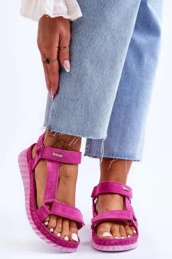 Hot Big Star Shoes Zamszowe Sandały Na Rzep Big Star LL276012 Różowe