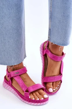 Hot Big Star Shoes Zamszowe Sandały Na Rzep Big Star LL276012 Różowe