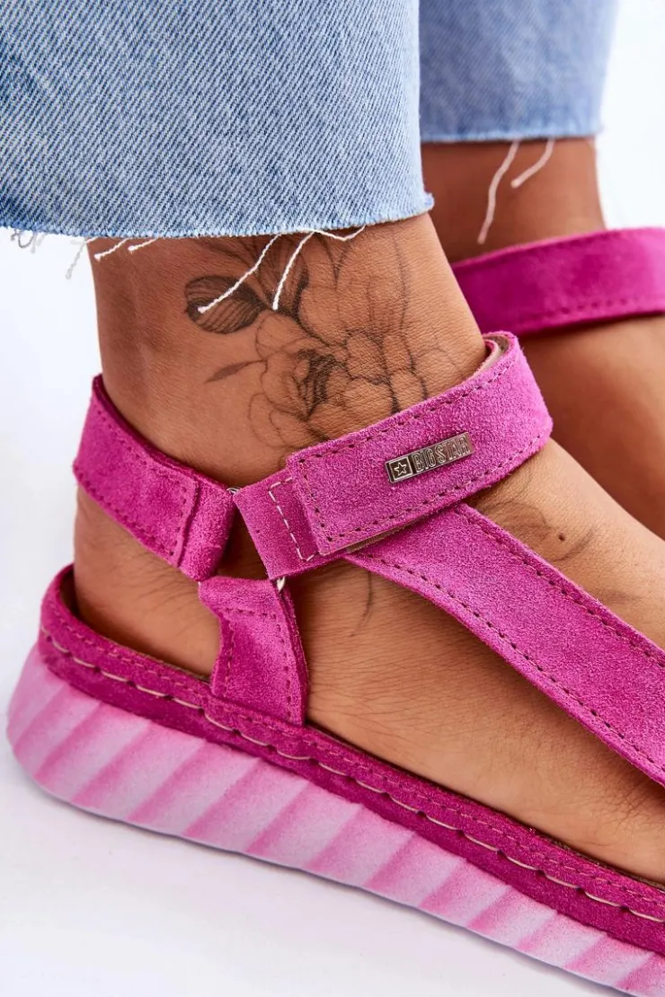Hot Big Star Shoes Zamszowe Sandały Na Rzep Big Star LL276012 Różowe