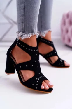 Boto Sandały Na Obcasie*Zamszowe Sandały Na Słupku Lu Boo Czarne