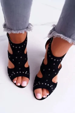 Boto Sandały Na Obcasie*Zamszowe Sandały Na Słupku Lu Boo Czarne