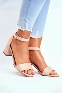 Buty damskie Vinceza Sandały Na Obcasie*Zamszowe Sandały Na Słupku Vinceza 20-17058 Beżowe