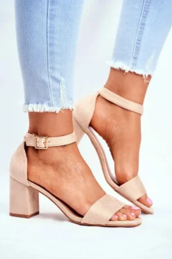 Buty damskie Vinceza Sandały Na Obcasie*Zamszowe Sandały Na Słupku Vinceza 20-17058 Beżowe