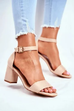 Buty damskie Vinceza Sandały Na Obcasie*Zamszowe Sandały Na Słupku Vinceza 20-17058 Beżowe