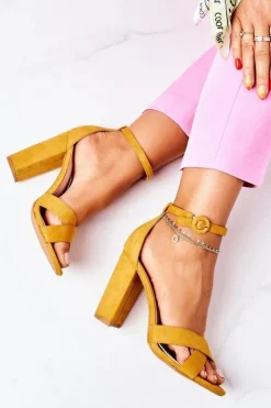 Damskie Boto Zamszowe Sandały Na Słupku Żółte Destino