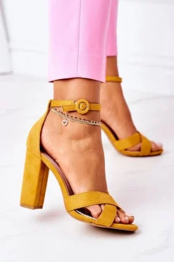 Damskie Boto Zamszowe Sandały Na Słupku Żółte Destino