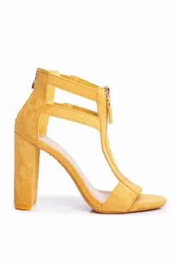 Boto Sandały Na Obcasie*Zamszowe Sandały Na Słupku Żółte Folly