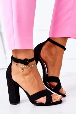 New Boto Zamszowe Sandały Na Słupku Czarne Destino