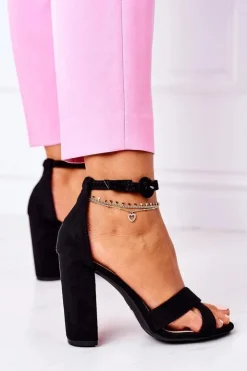 New Boto Zamszowe Sandały Na Słupku Czarne Destino